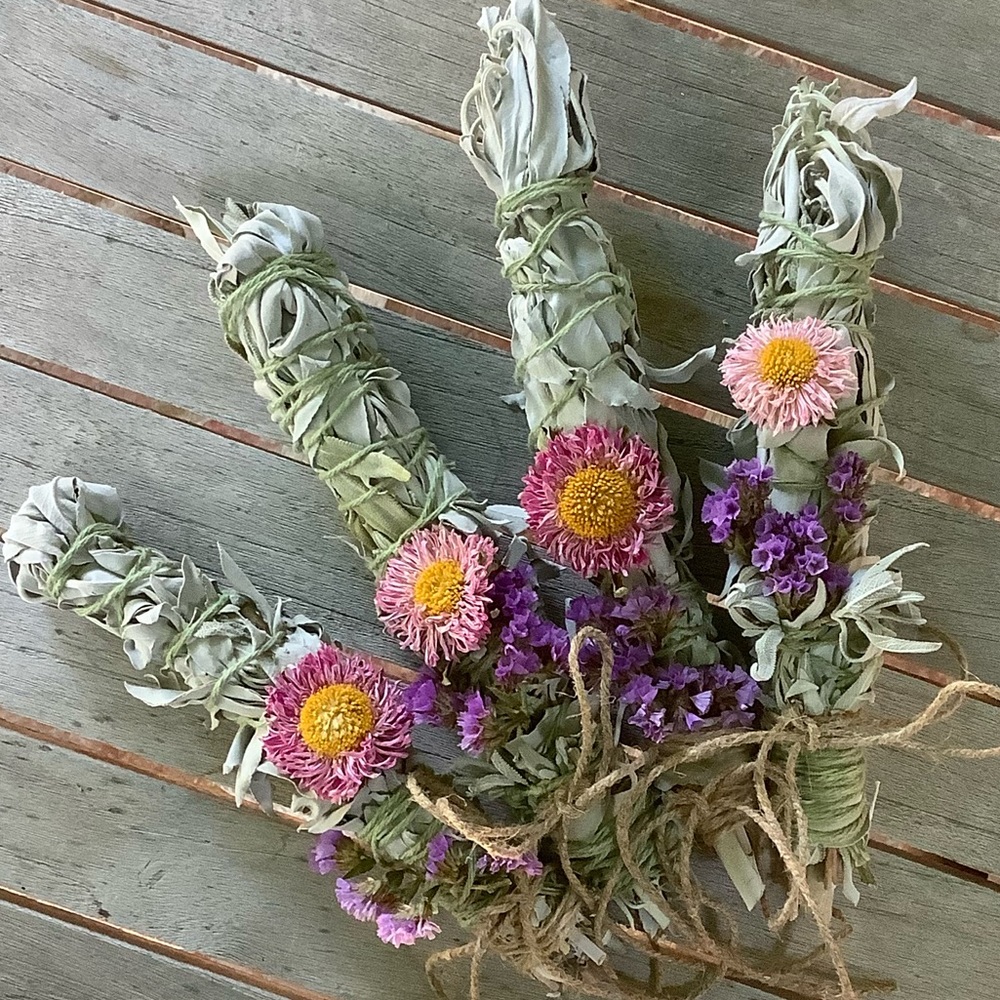 White Sage Pink Purple 9” Organic 1 Stick Boho Home Decor Eco Friendly Smudge - Picture 6 of 14
